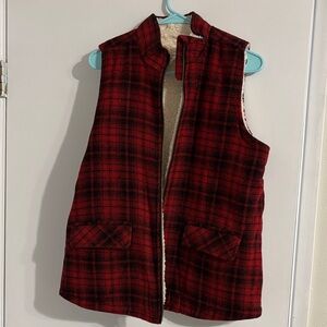 Maurices Red and Black Plaid Vest